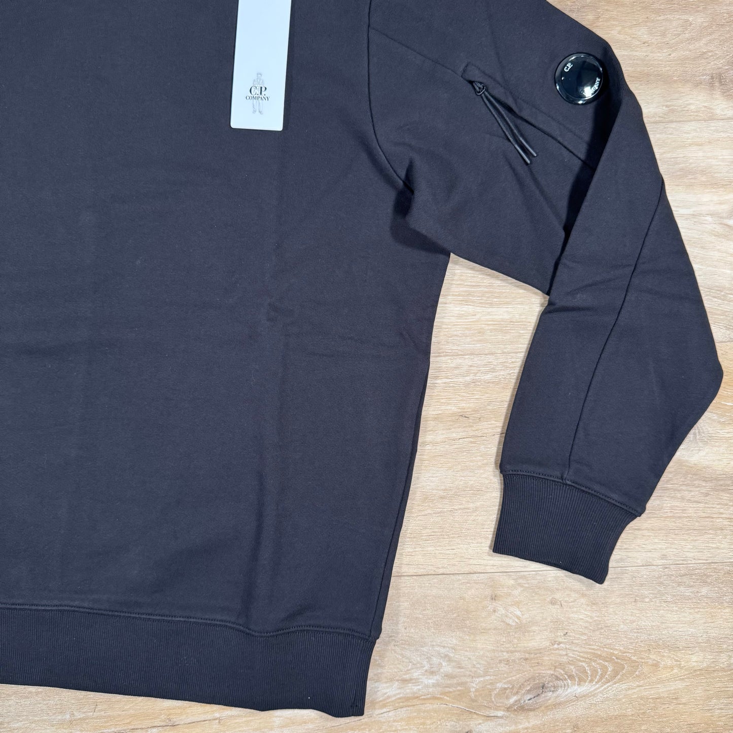 CP Company Diagonal Raised Fleece Crewneck Lens Sweatshirt in Black