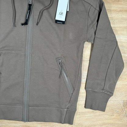CP Company Diagonal Raised Zipped Goggle Hoodie in Walnut