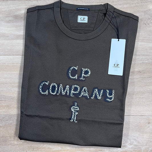 CP Company Mercerized 30/2 Jersey Twisted Logo T-Shirt in Ivy Green