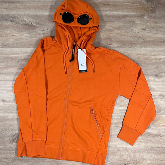 CP Company Diagonal Raised Fleece Goggle Hoodie in Russet Orange