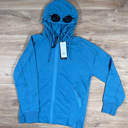 CP Company Diagonal Raised Fleece Goggle Hoodie in Aegean Blue