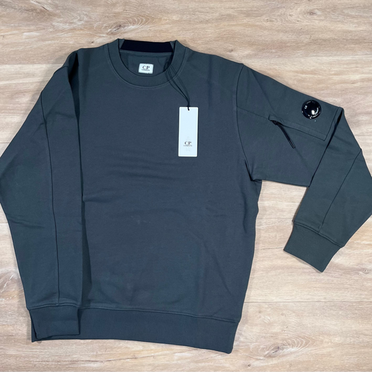 CP Company Diagonal Raised Fleece Crewneck Lens Sweatshirt in Dark Shadow